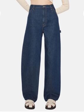 MOTHER Jeans NEW SNACKS Fun Dip Utility Puddle Wide Leg in Cold Brew Blue SZ 25